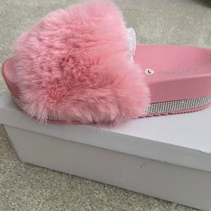 Brand New Fluffy Pink Platform Slides